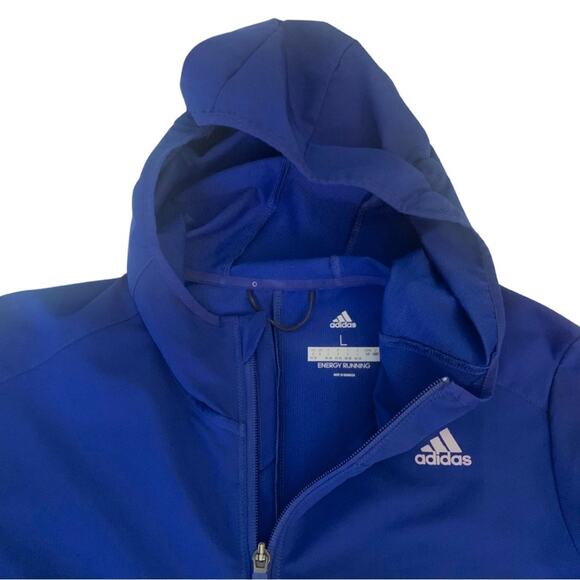 Adidas Energy Running Jacket Royal Blue Size Large Wind Resistant Hoodie Active - Picture 2 of 14